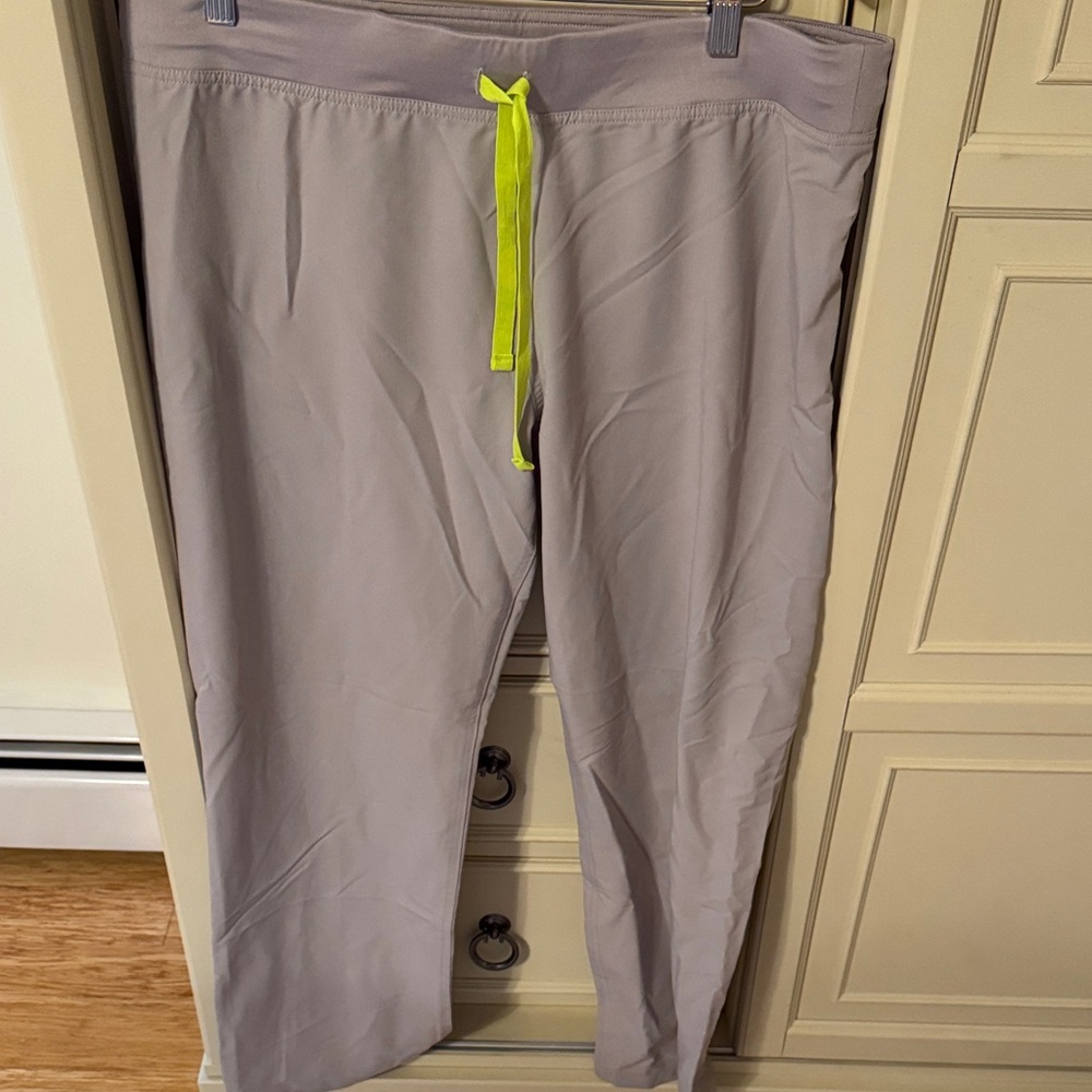 Figs Gray Pants with Neon Yellow Drawstring